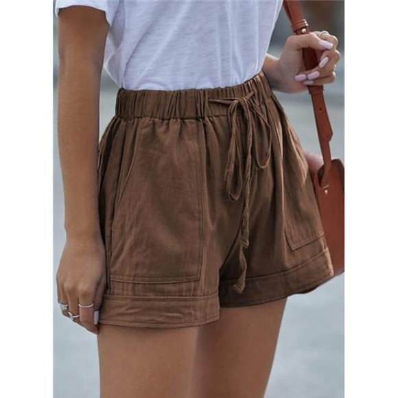 Womens Comfy Drawstring Casual Elastic Waist Pocketed Shorts - Picture 3 of 5